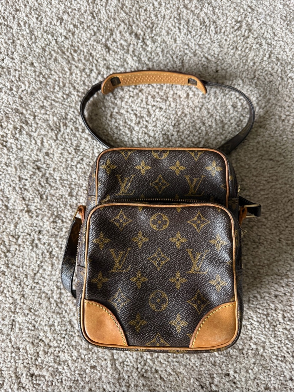 Designer Monogram Crossbody Bag in Brown and Tan